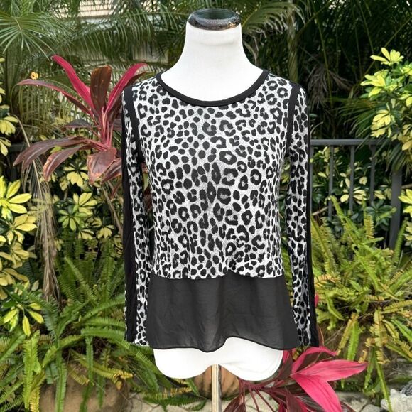 MICHAEL Michael Kors Cheetah Mixed Media Knit Top - Picture 2 of 9